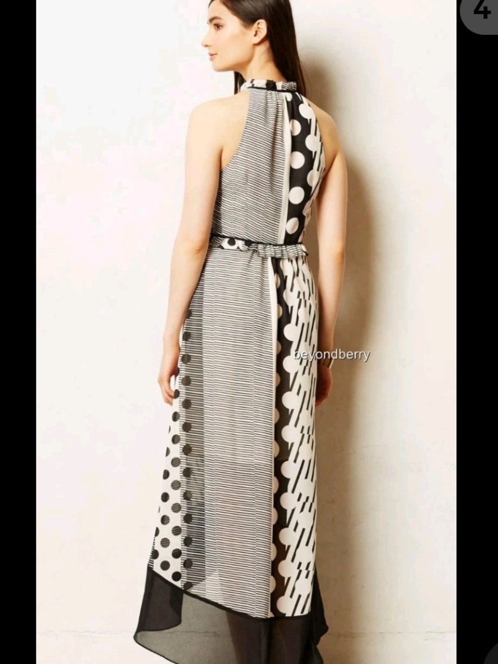 Maeve Anthropologie Black White Mixed Print Halter Hi-Low Maxi Dress - Picture 2 of 6